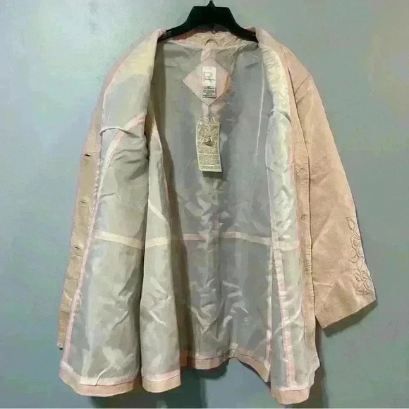 Roaman’s Vintage Women’s Leather Plus Size Jacket Size 34W Light Pink Embroidery - Picture 6 of 12